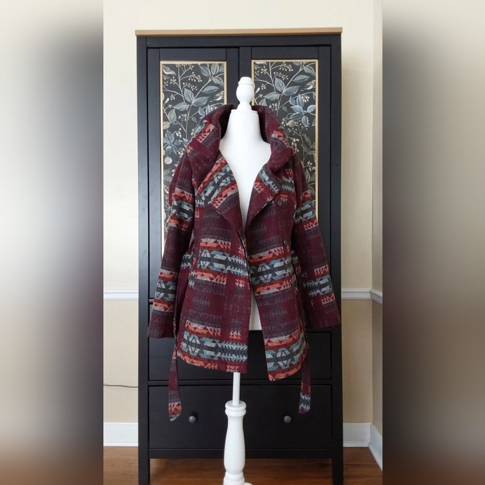 Mossimo Supply Co. Burgundy and Gray Patterned Trench Coat, Size M